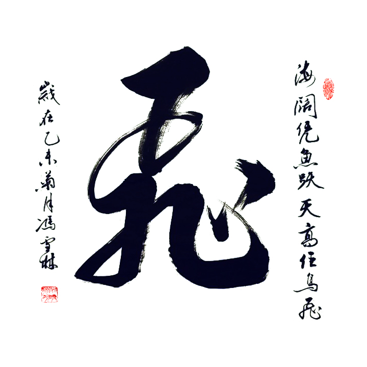 《飛——海闊憑魚躍，天高任鳥飛。》斗方書法作品